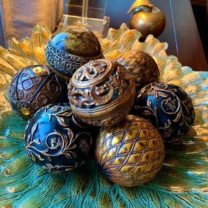 Vintage Decorative Orb Spheres. Set of 9 Balls.